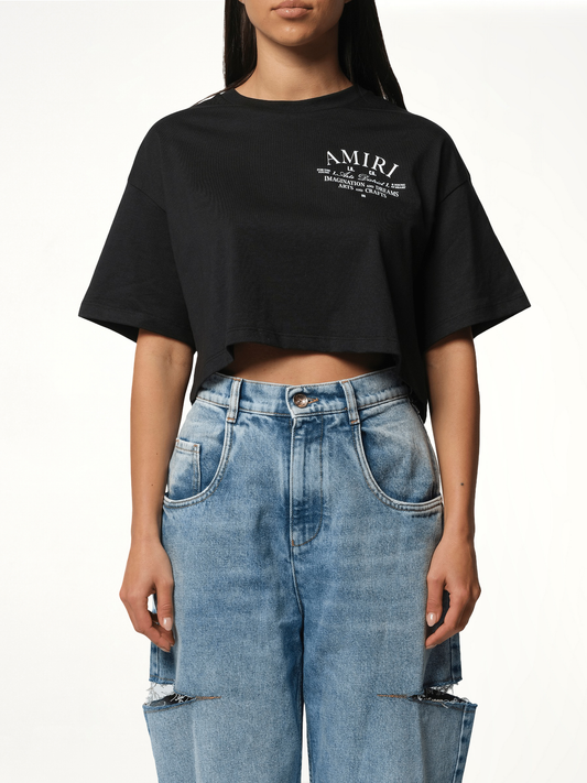 Image of T-Shirts. Product name - Arts District Cropped T-Shirt in Black colour by brand - AMIRI