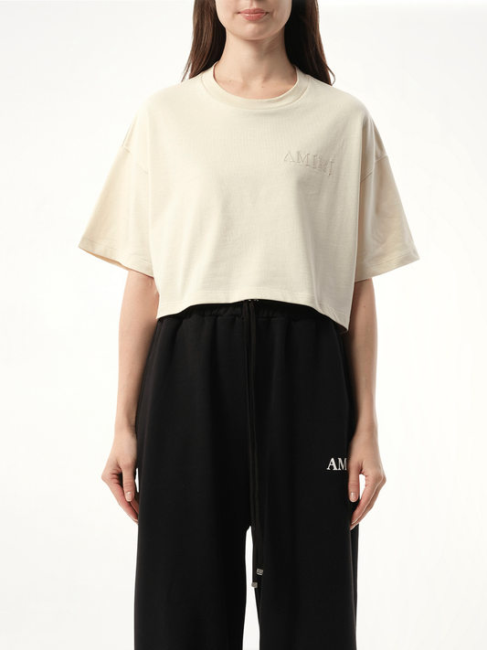 Image of T-Shirts. Product name - Amiri Embroidered Cropped T-Shirt in White colour by brand - AMIRI