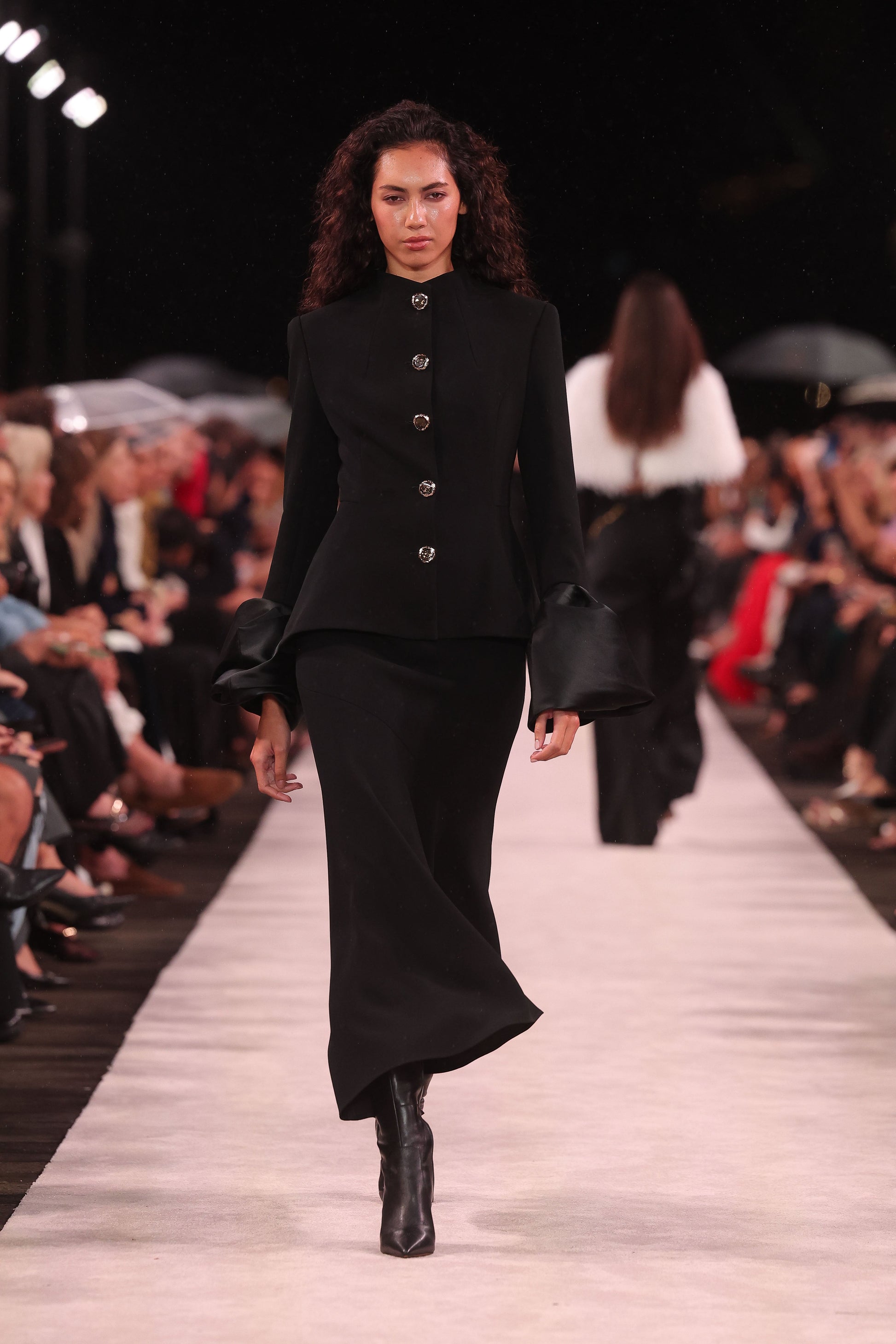 Image of Coats & Jackets. Product name - Black Crepe Fitted Contrast Sleeve Jacket in Black colour by brand - Carla Zampatti