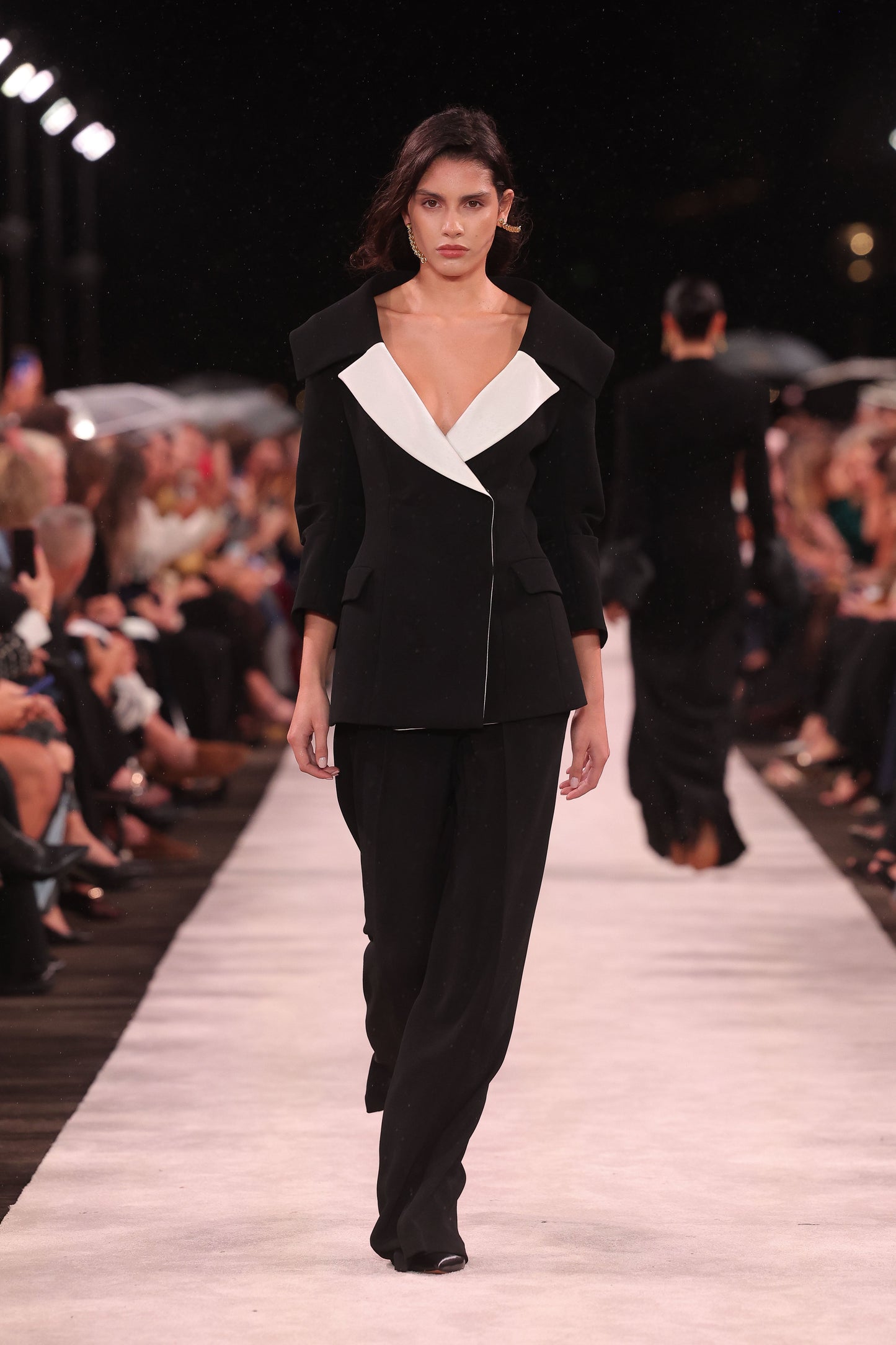 Image of Coats & Jackets. Product name - Black Crepe Tuxedo Double Breasted Jacket in Black colour by brand - Carla Zampatti