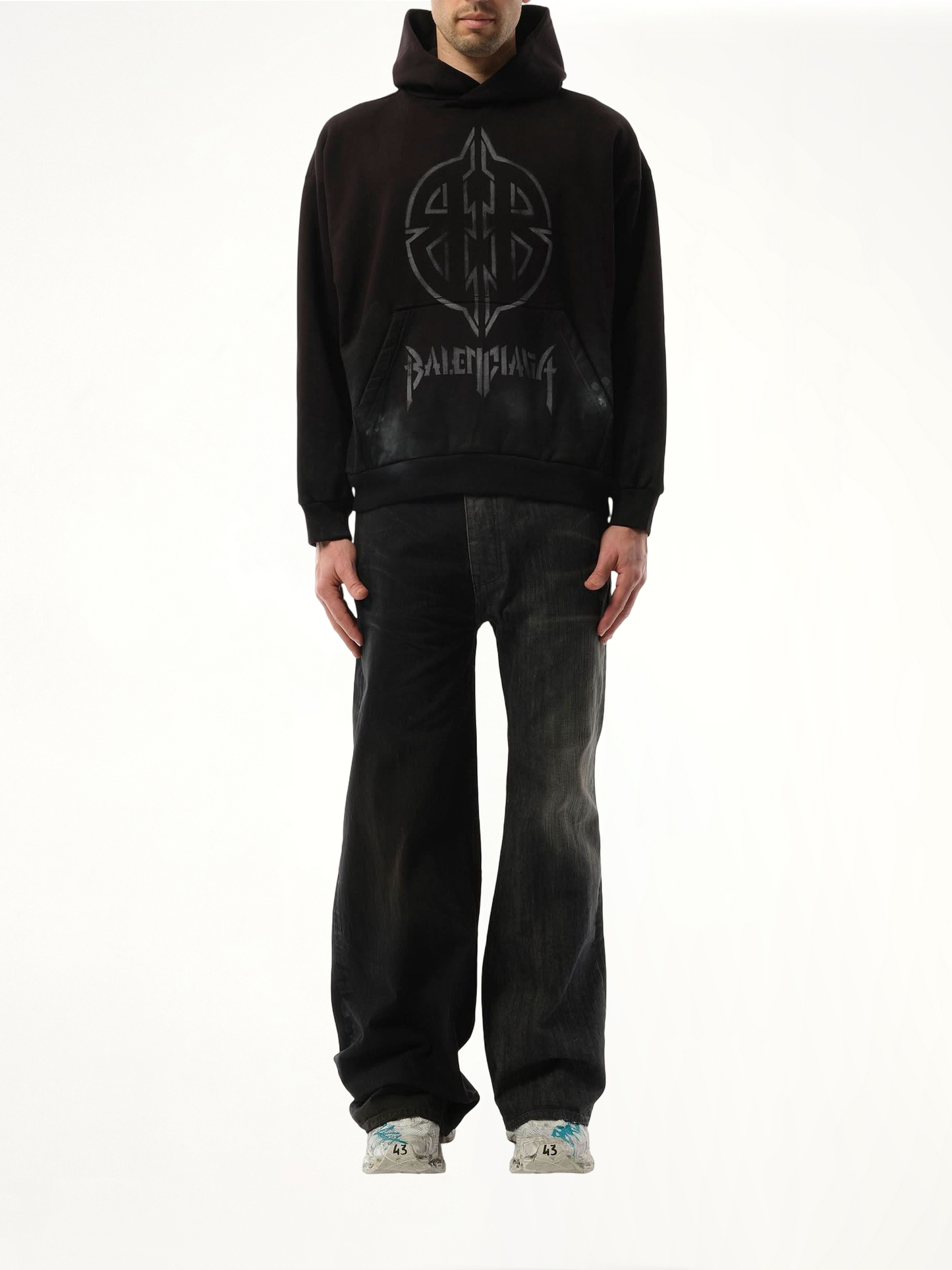 BALENCIAGA BB Logo Painted Hoodie (Black)