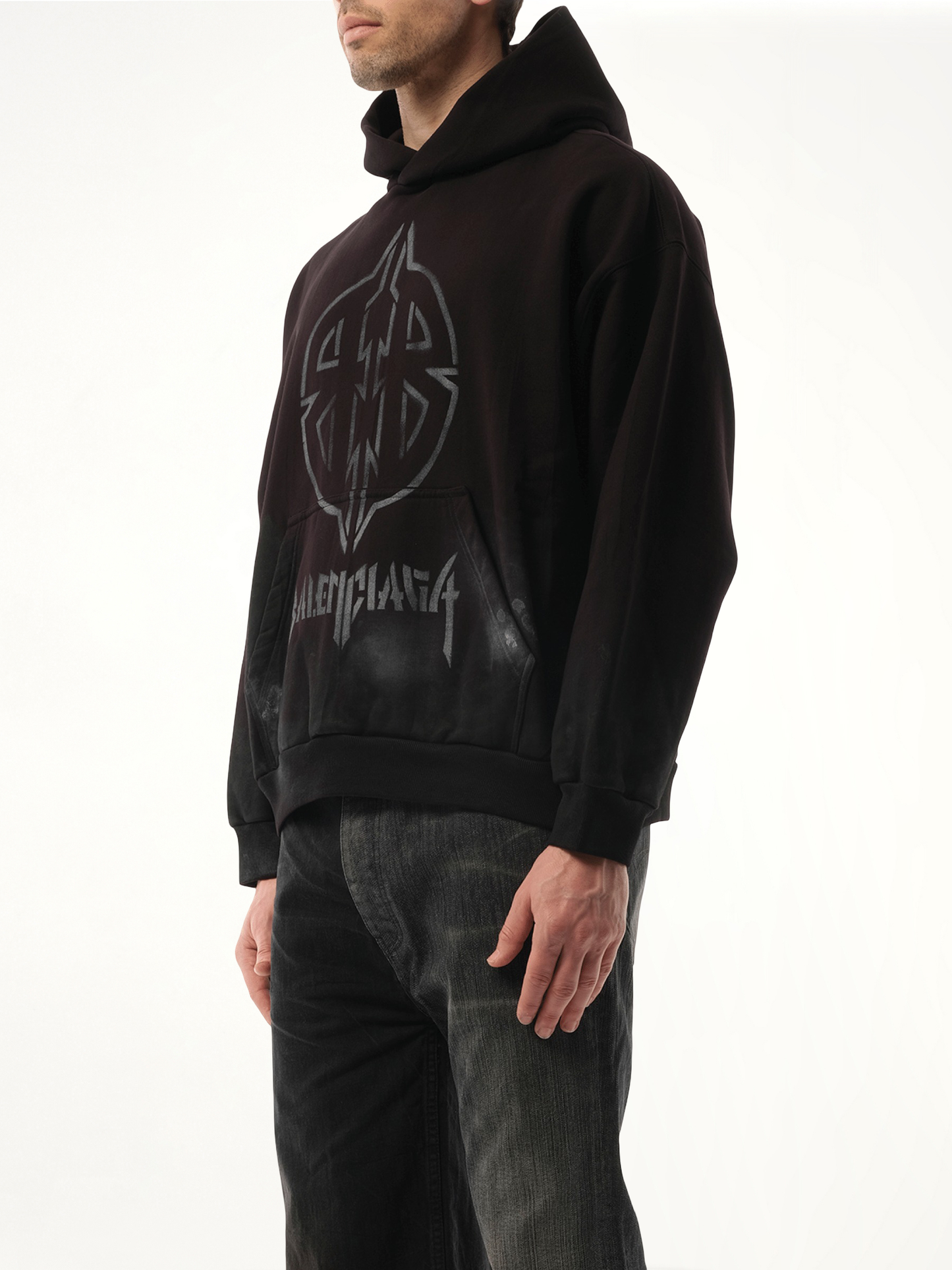 BALENCIAGA BB Logo Painted Hoodie (Black)