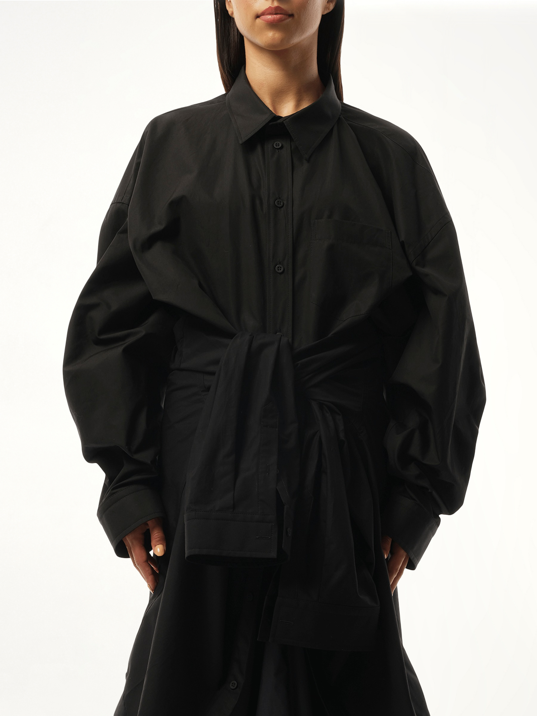 Image of Dresses. Productname: BALENCIAGA Patched Shirt Dress in BLACK colour by brand - BALENCIAGA