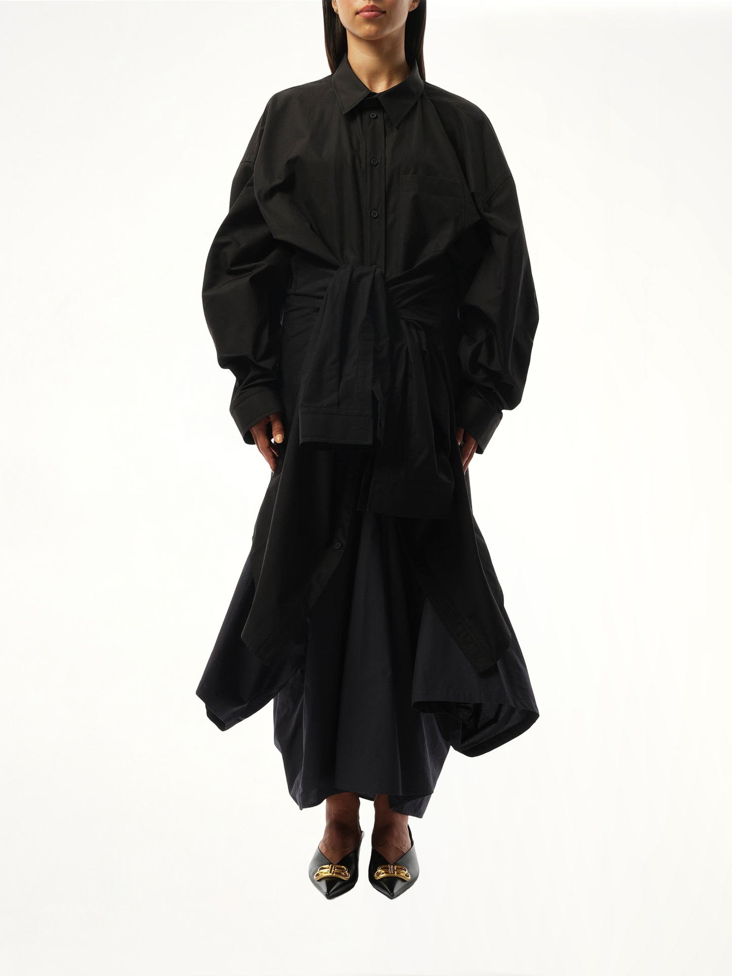 BALENCIAGA Patched Shirt Dress (Black)