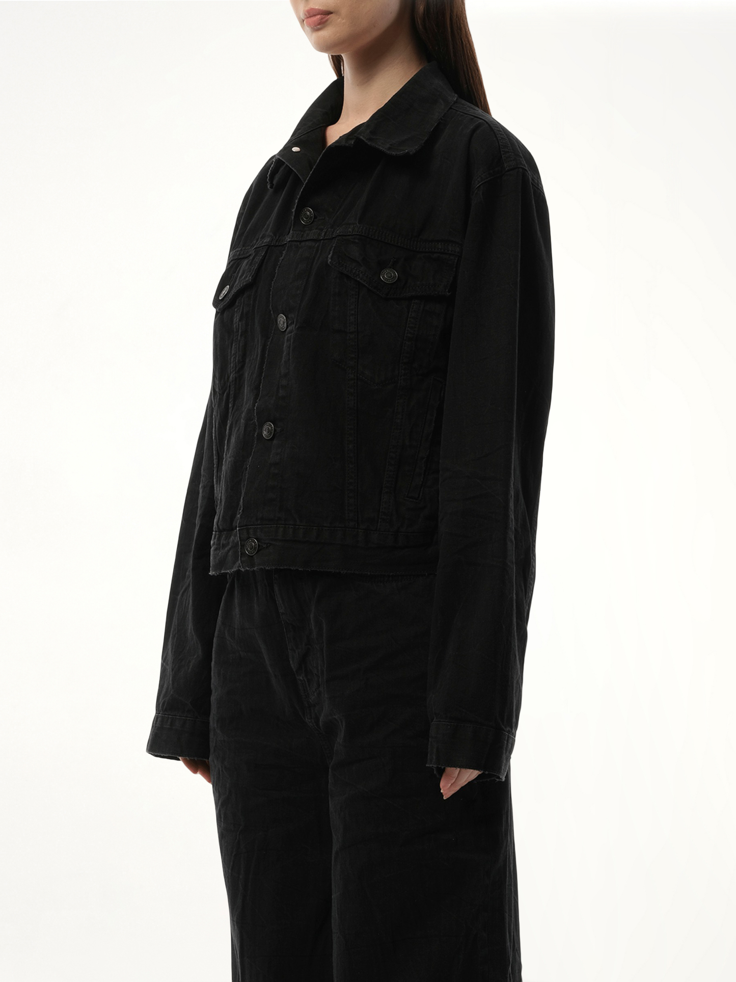 BALENCIAGA Small Fit Logo Denim Jacket (Black)