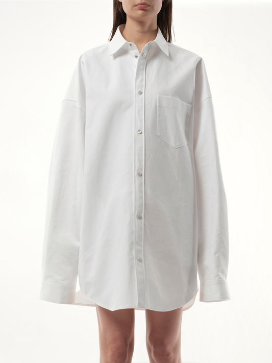 Image of a model wearing Tops. Productname: BALENCIAGA Cotton Poplin Outwear Shirt in WHITE colour by brand - BALENCIAGA