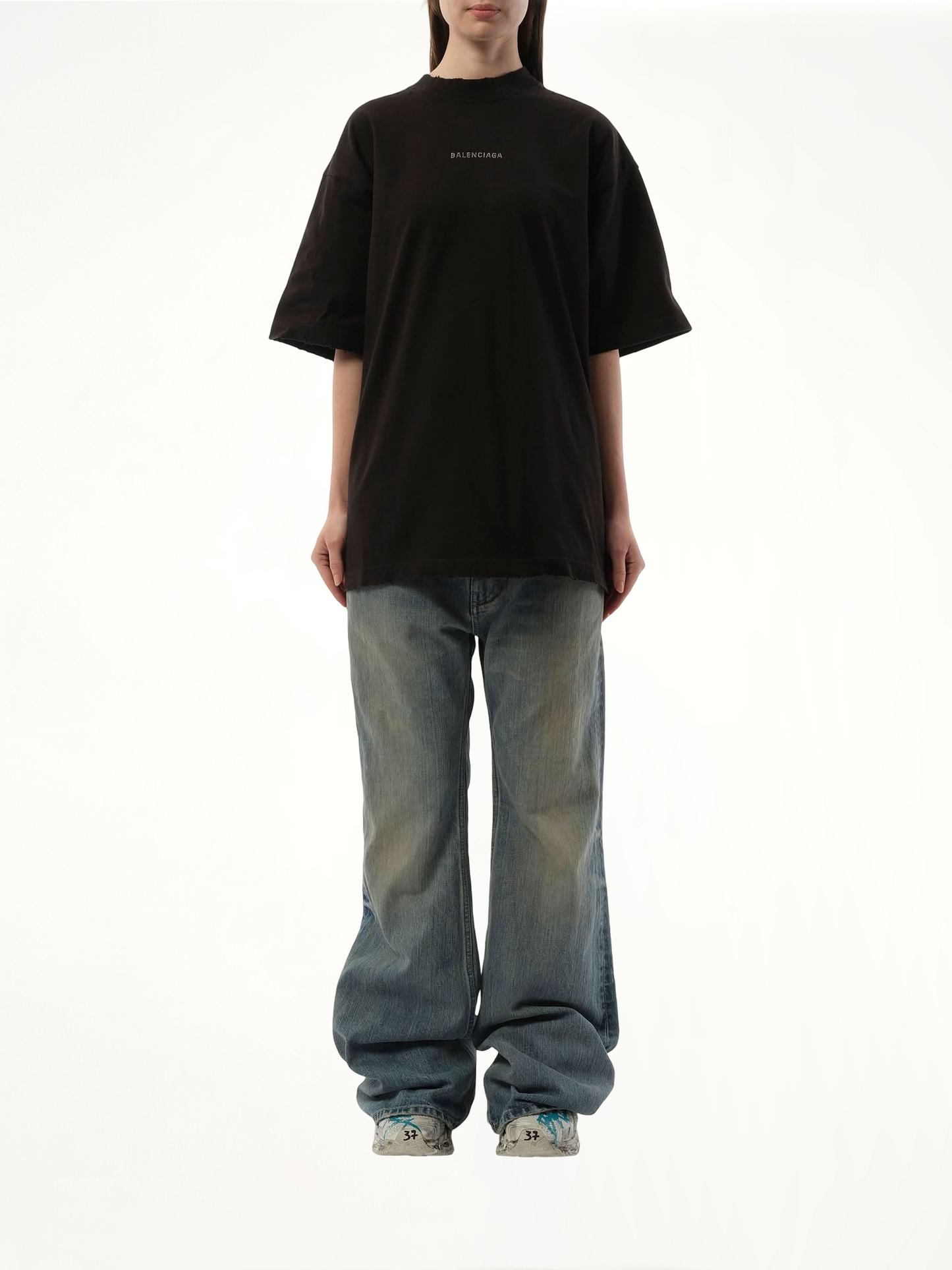 BALENCIAGA Back Strass Medium Fit T-Shirt (Black)