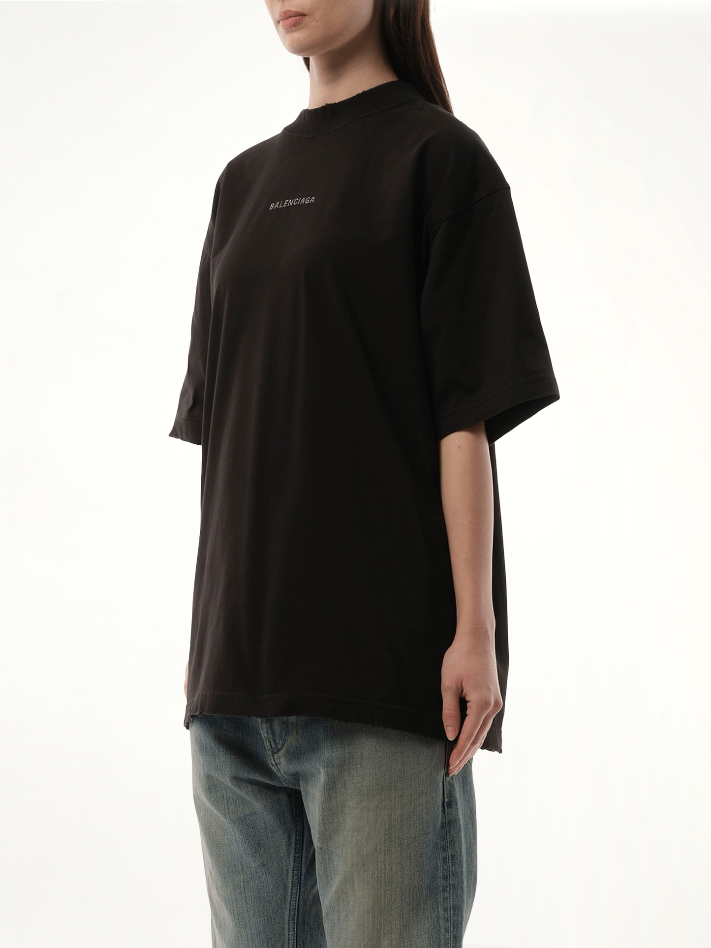 BALENCIAGA Back Strass Medium Fit T-Shirt (Black)