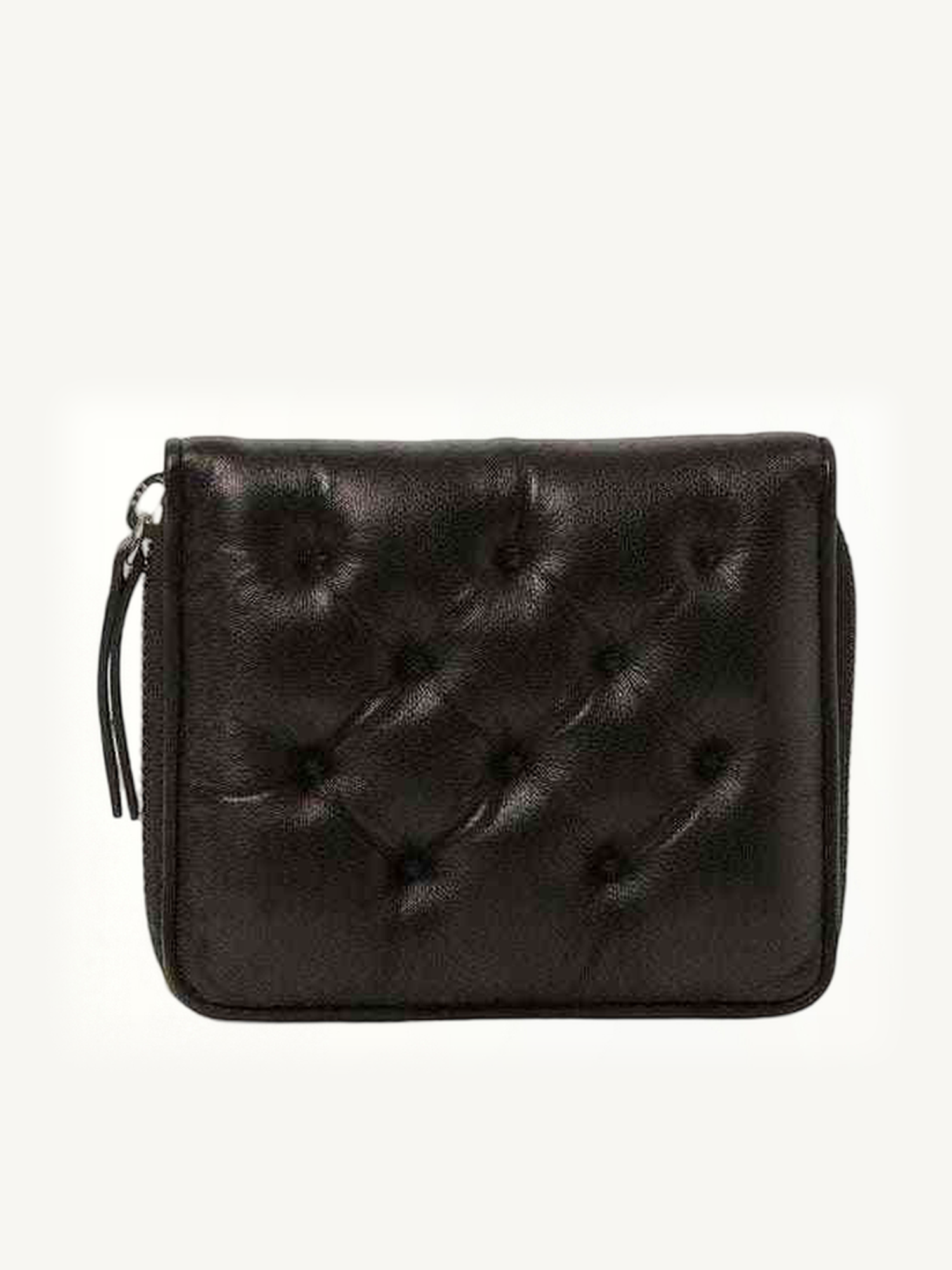 Image of Wallets & Money Clips. Product name - Wallet Compact Zip Around Wallet in Black colour by brand - MAISON MARGIELA