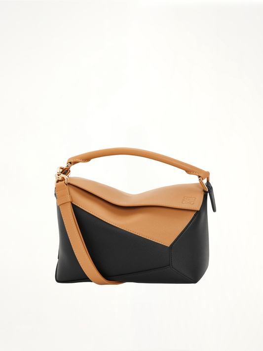 Image of Bags. Product name - Puzzle Edge Small Bicolour Bag in Brown colour by brand - LOEWE
