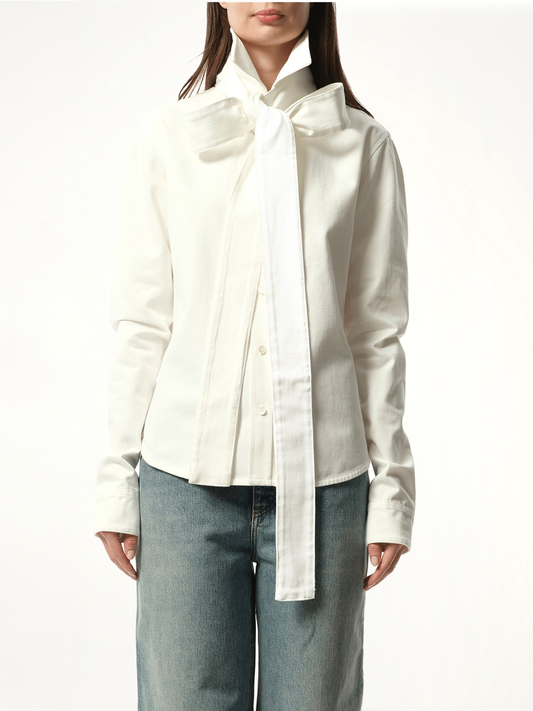 Image of a model wearing Tops. Productname: LOEWE Bow Shirt in WHITE colour by brand - LOEWE