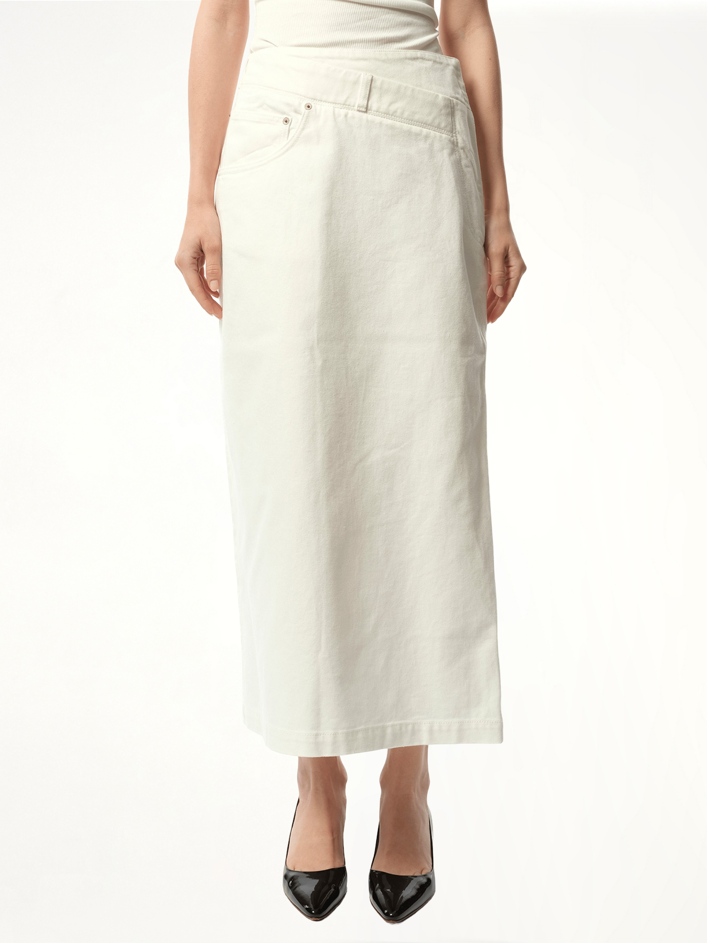 Image of a model wearing Skirts. Productname: LOEWE Deconstructed Skirt AF in WHITE colour by brand - LOEWE