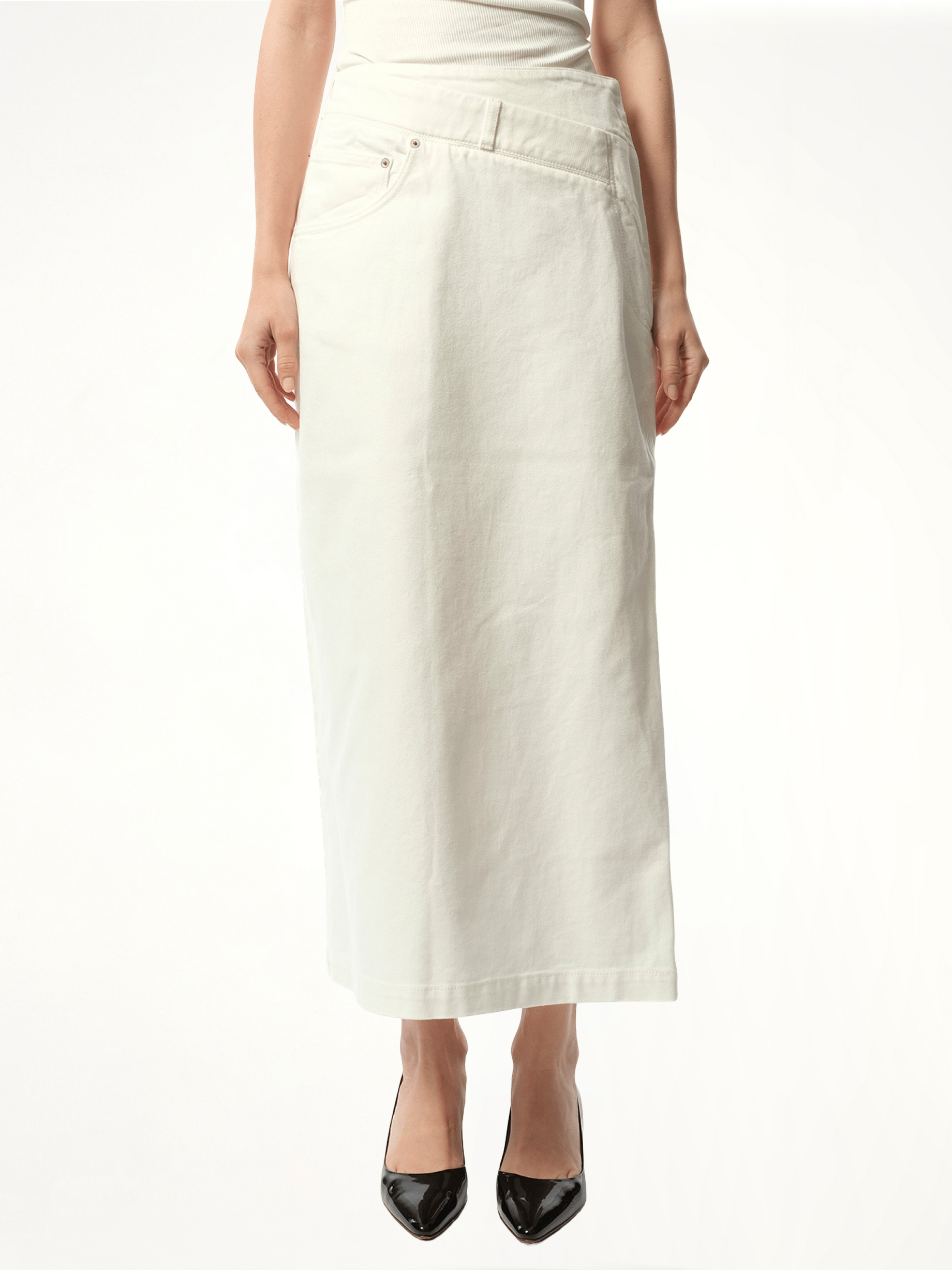 Image of a model wearing Skirts. Productname: LOEWE Deconstructed Skirt AF in WHITE colour by brand - LOEWE