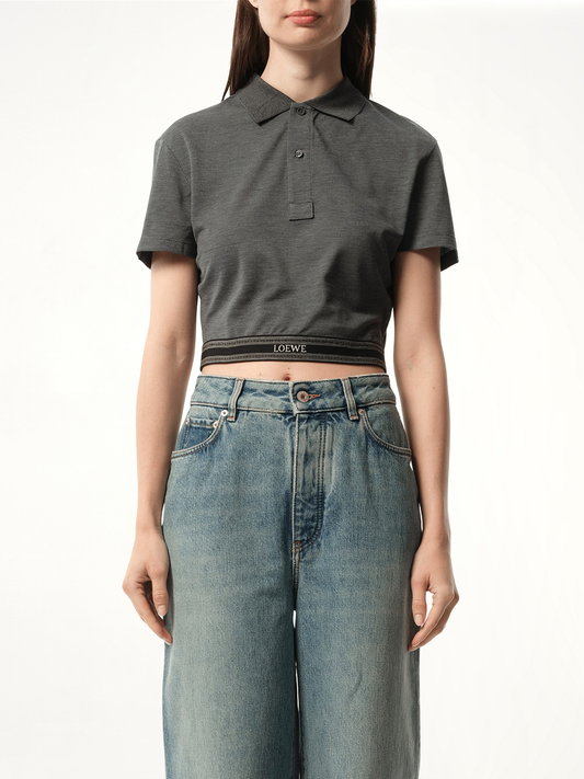 Image of a model wearing Tops. Productname: LOEWE Cropped Polo in GREY colour by brand - LOEWE
