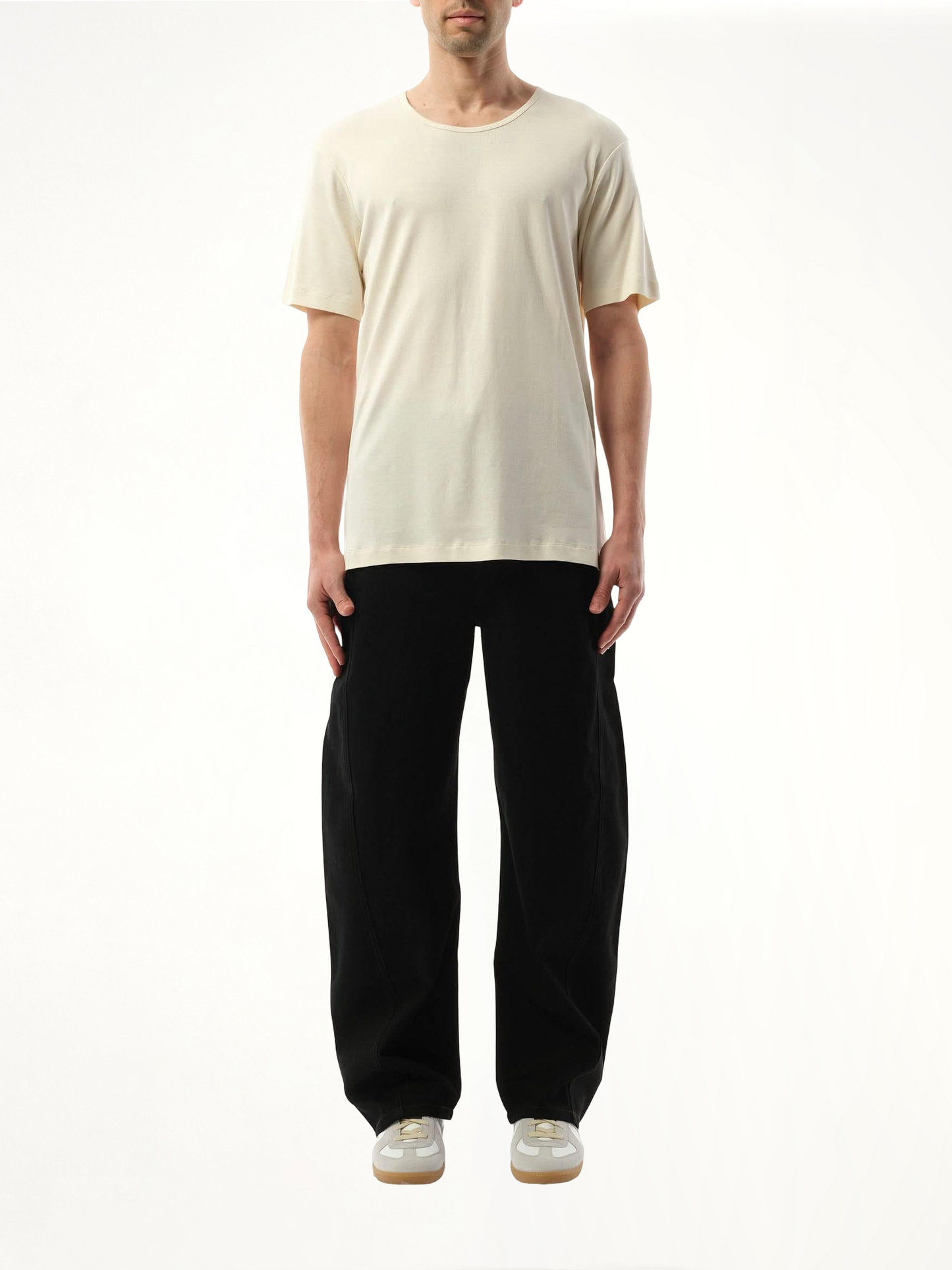 LEMAIRE Rib U Neck T-Shirt (Light Cream)