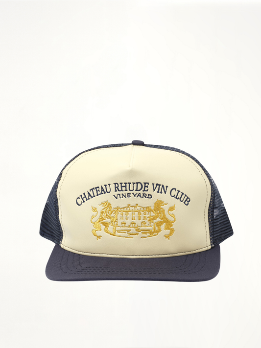 Image of Hats. Productname: RHUDE Cellier Trucker Hat in NAVY colour by brand - RHUDE