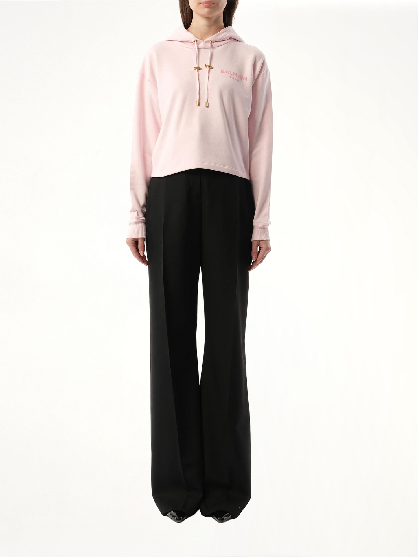 BALMAIN Balmain Flock Detail Cropped Hoodie (Pink)
