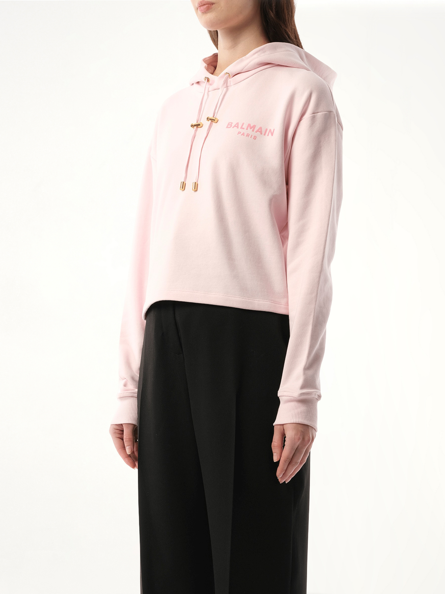 BALMAIN Balmain Flock Detail Cropped Hoodie (Pink)