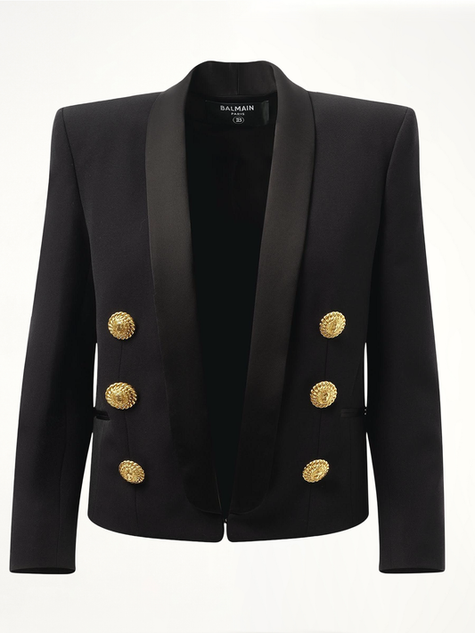 BALMAIN 6 BTN Satin GDP Jacket (Black)