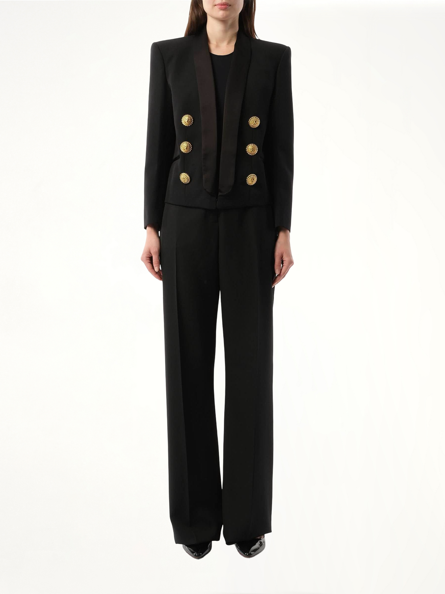 BALMAIN 6 BTN Satin GDP Jacket (Black)