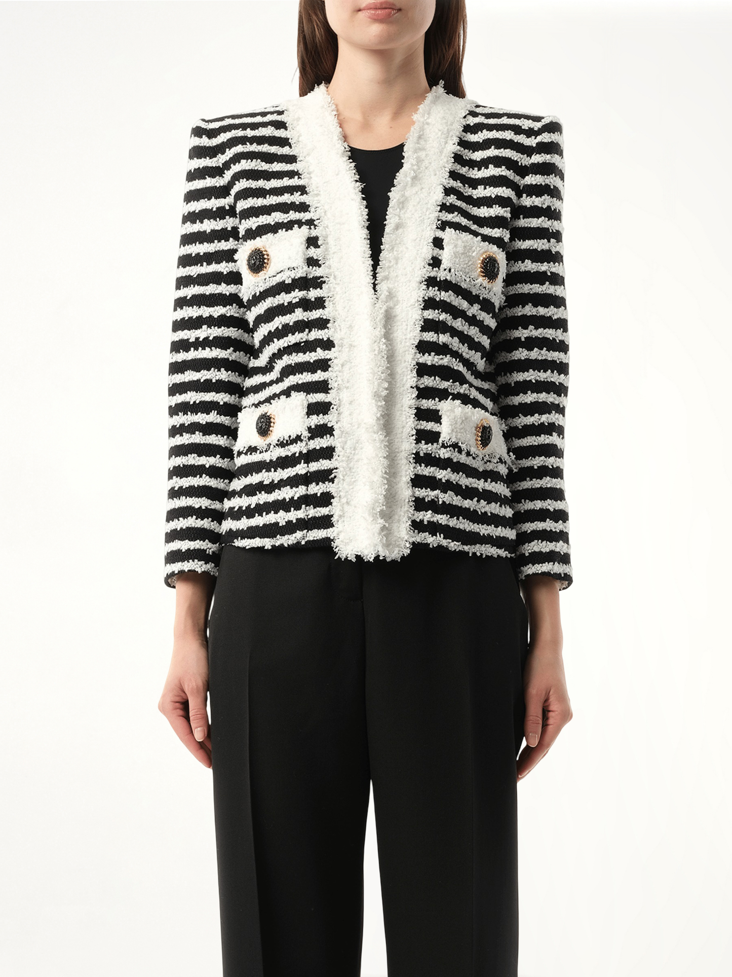 Image of Coats & Jackets. Productname: BALMAIN 4PKT Mariniere Tweed Jacket in BLACK colour by brand - BALMAIN