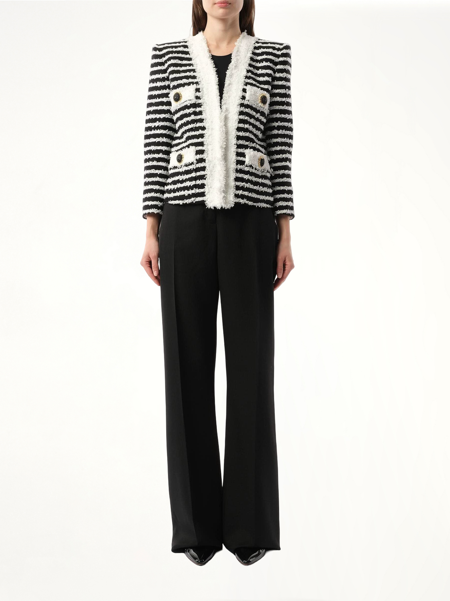 BALMAIN 4PKT Mariniere Tweed Jacket (Black)