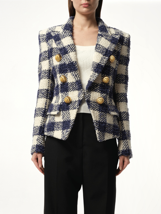 Image of Coats & Jackets. Productname: BALMAIN 6 Button Tweed Jacket in BLUE colour by brand - BALMAIN