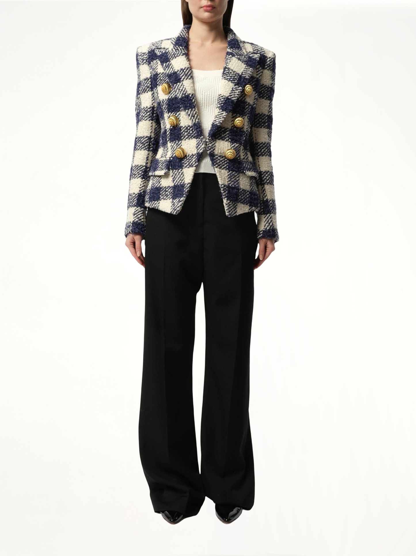 BALMAIN 6 Button Tweed Jacket (Blue)