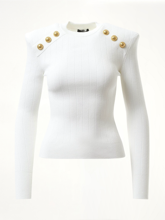 BALMAIN 6 BTN Knit Pullover (White)