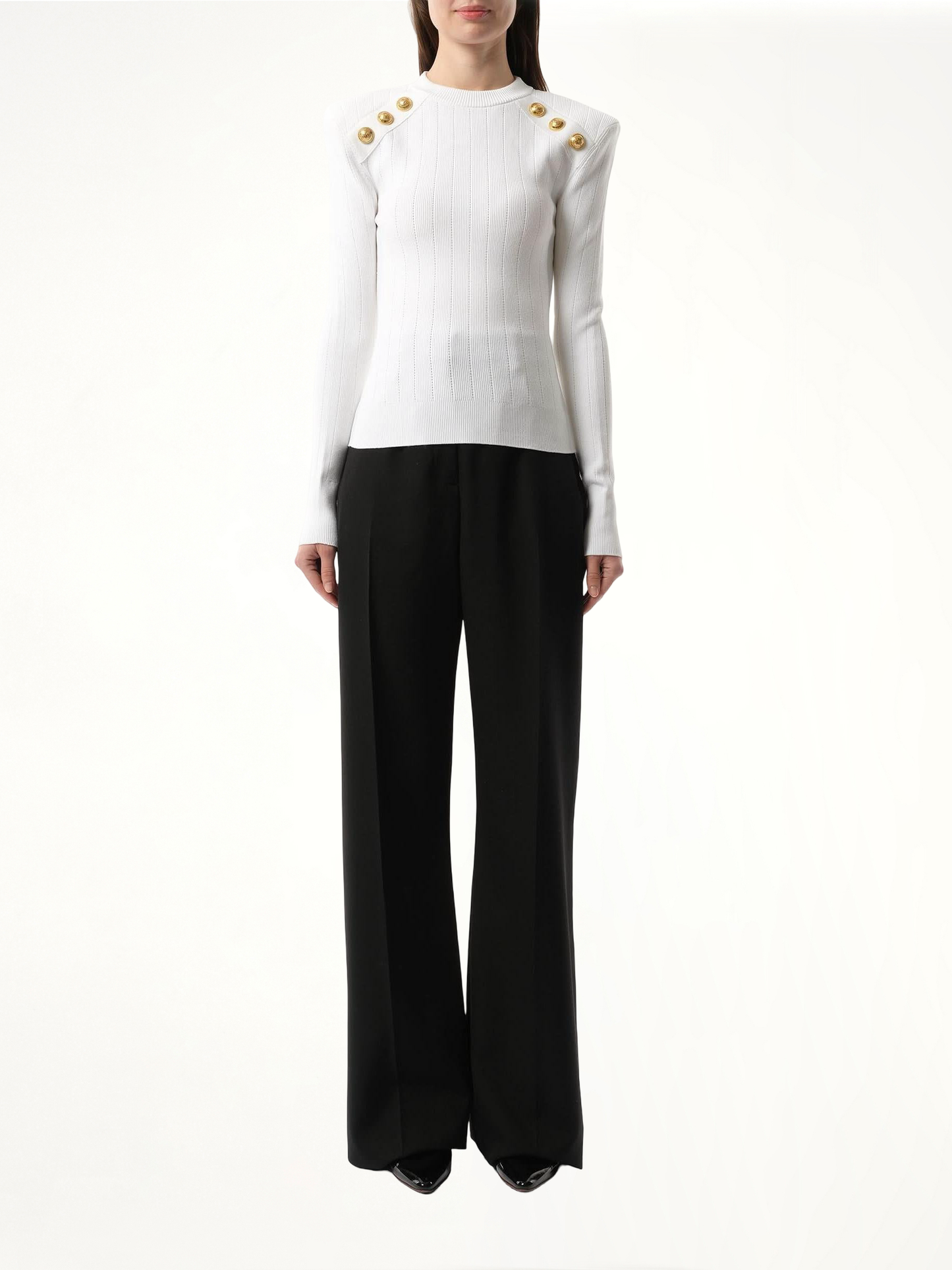 BALMAIN 6 BTN Knit Pullover (White)