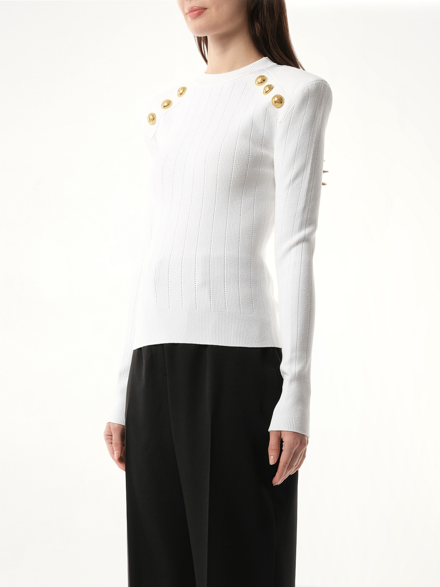 BALMAIN 6 BTN Knit Pullover (White)