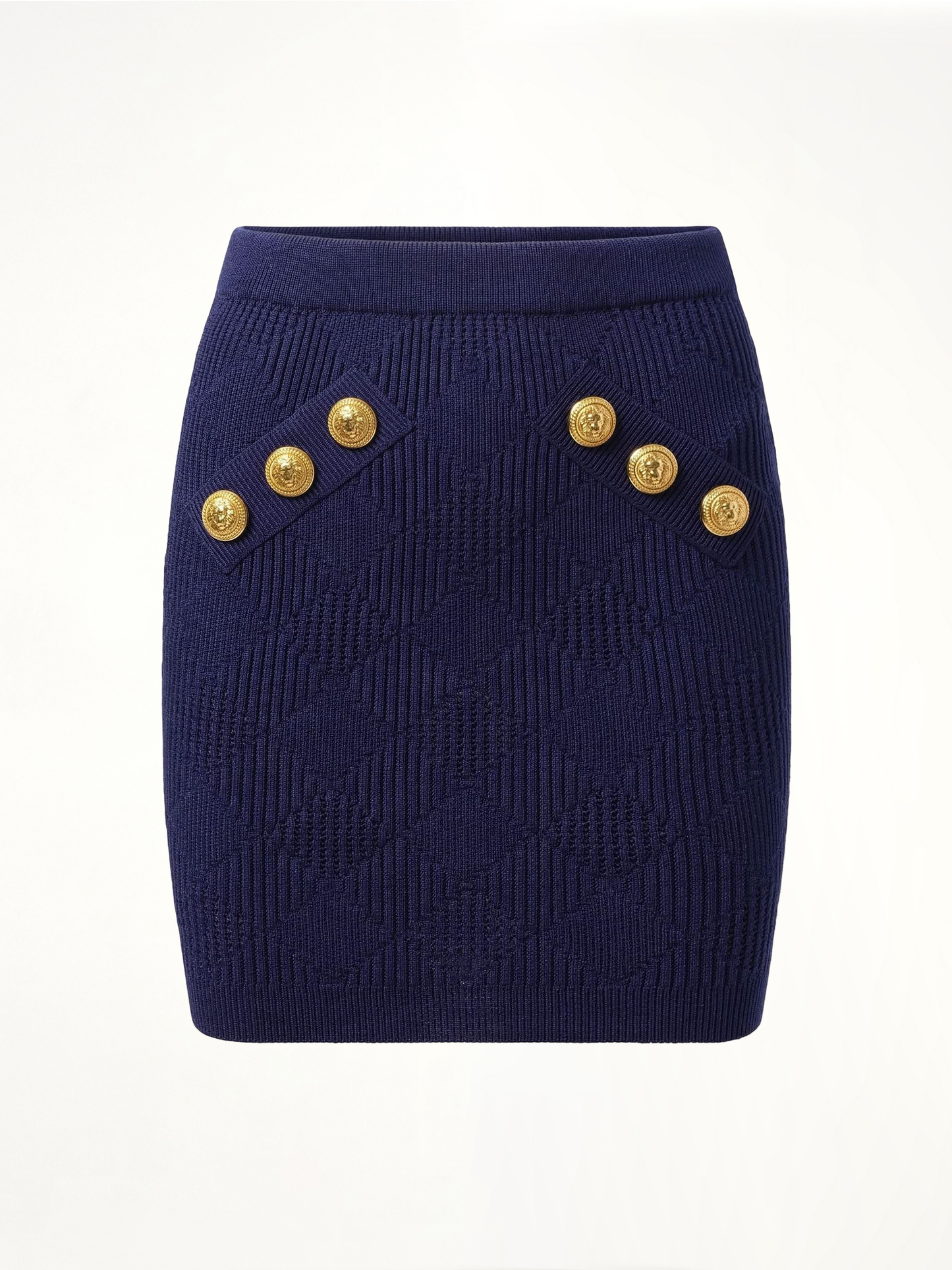 BALMAIN 6 Button Vichy Knit Short Skirt (Blue)