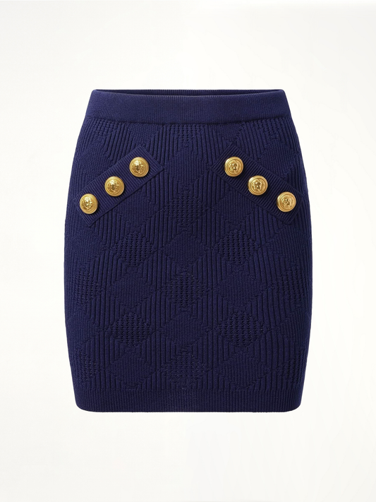 BALMAIN 6 Button Vichy Knit Short Skirt (Blue)