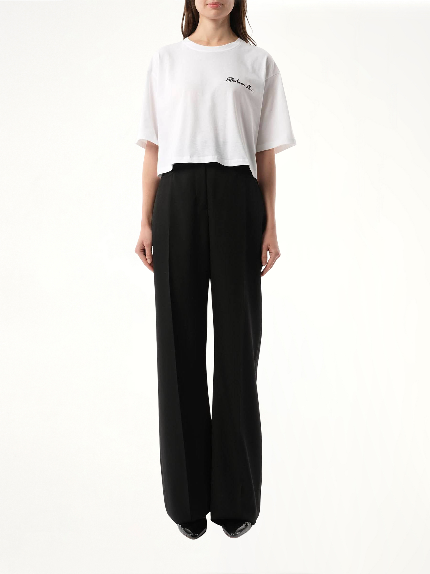Balmain Signatured Embroidered Crop Top (White)