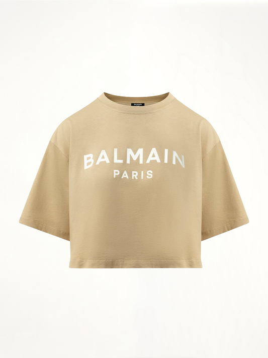 BALMAIN Balmain Printed Cropped T-Shirt (Beige)