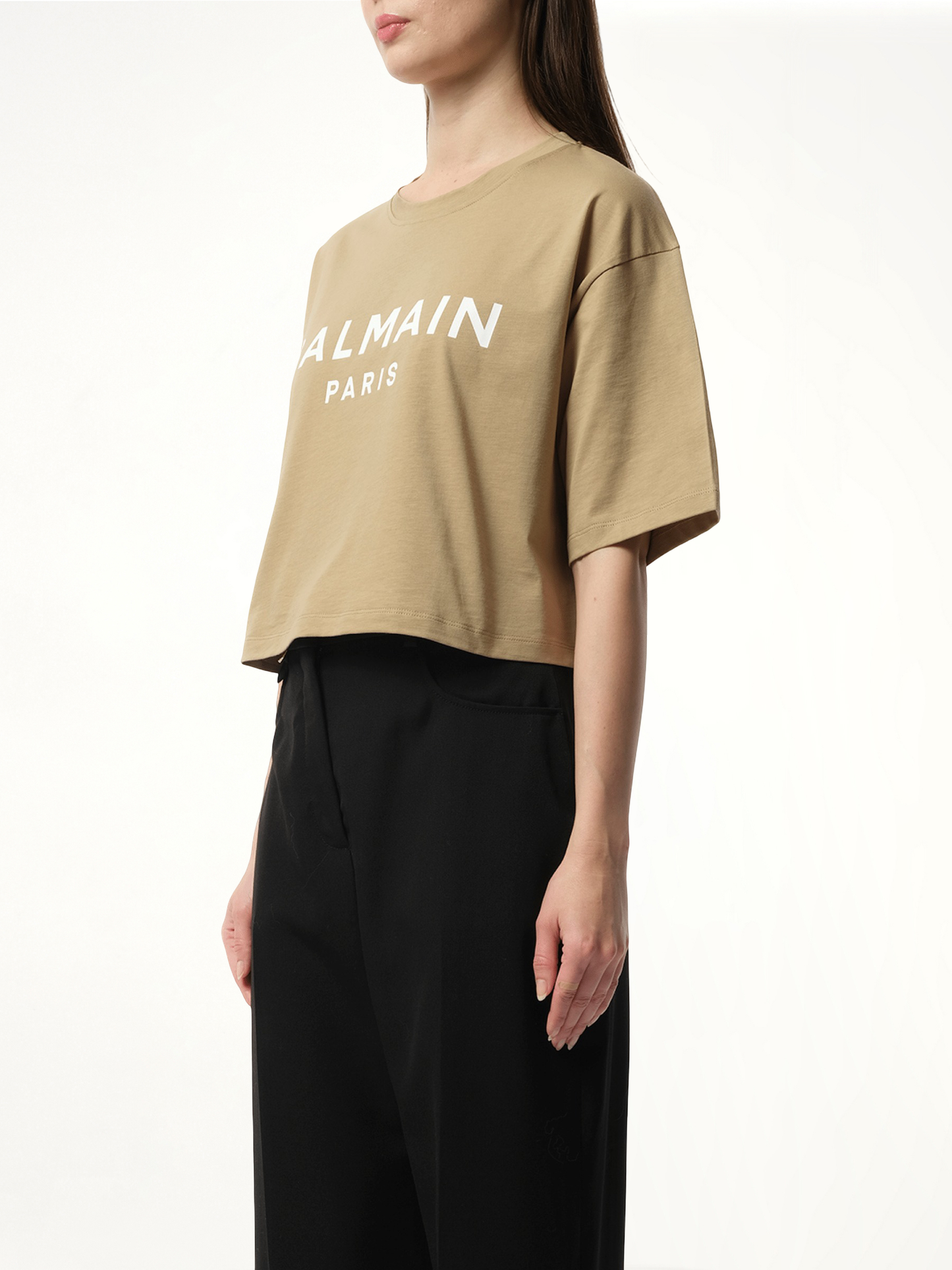 BALMAIN Balmain Printed Cropped T-Shirt (Beige)