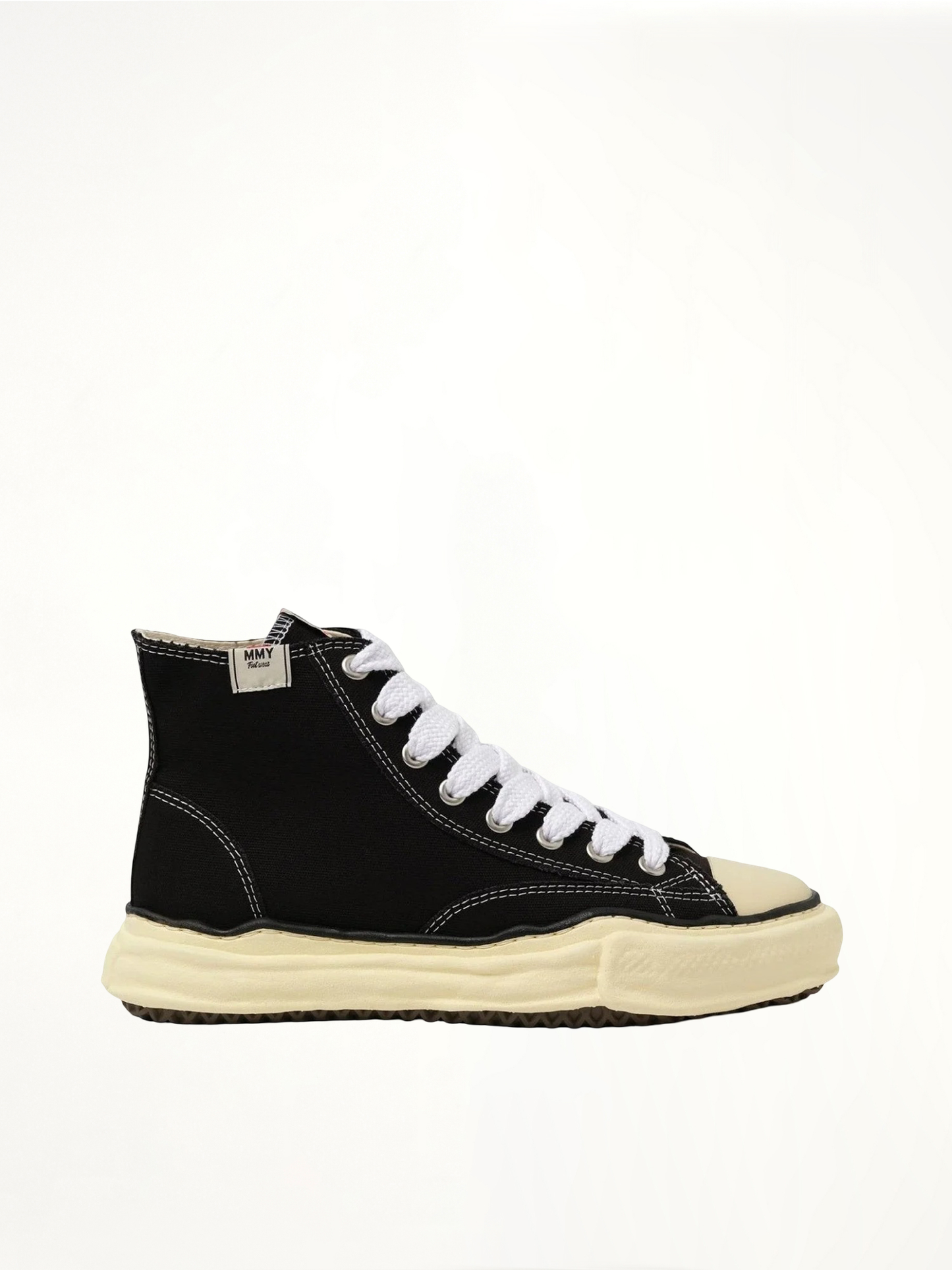 Image of Sneakers. Product name - PETERSON OG Vintage High Top Sneaker in Black colour by brand - MAISON MIHARA YASUHIRO