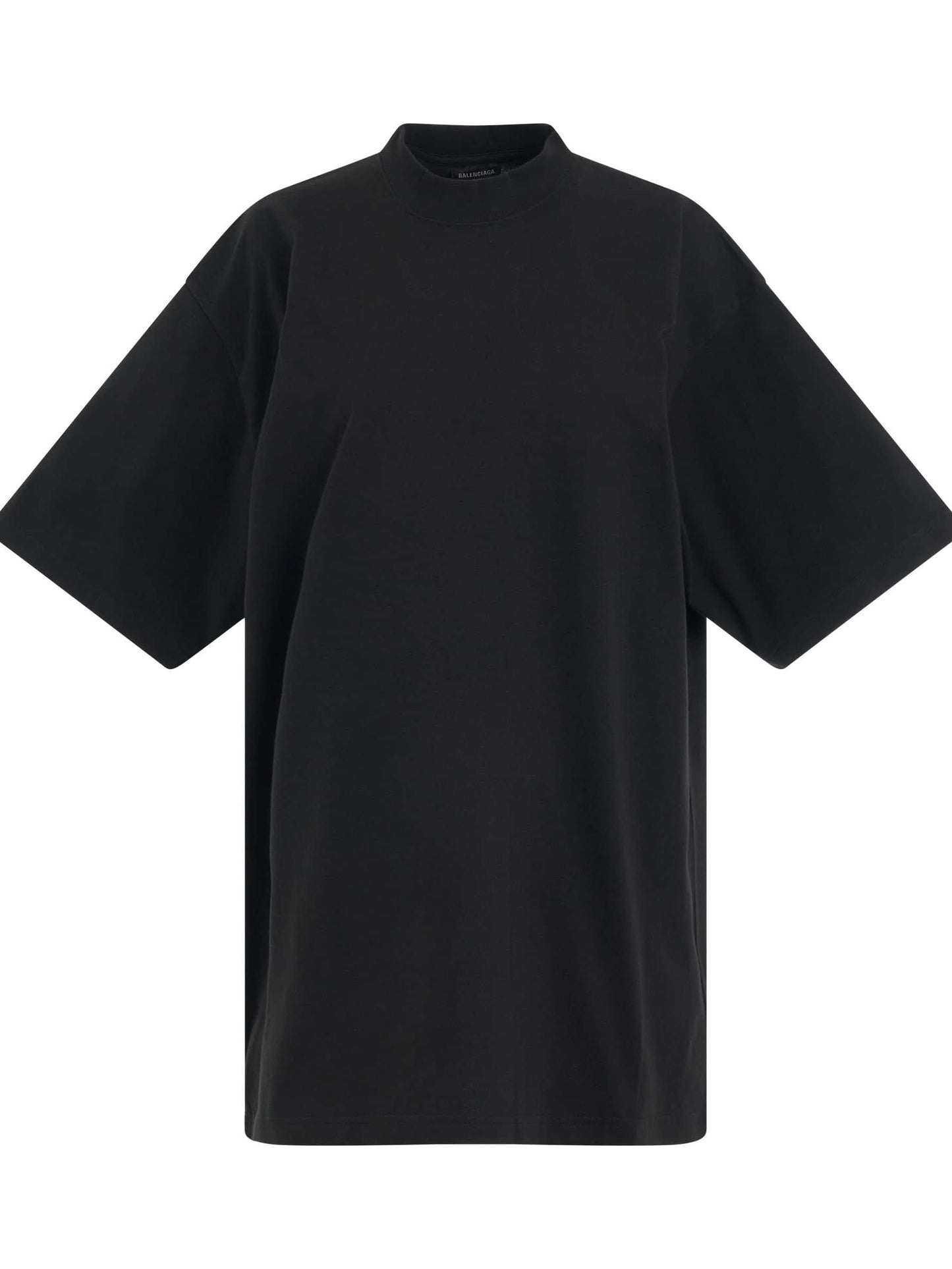 Image of a model wearing Tops. Productname: BALENCIAGA BB Paris Rhinestone T-Shirt in Washed Black colour by brand - BALENCIAGA