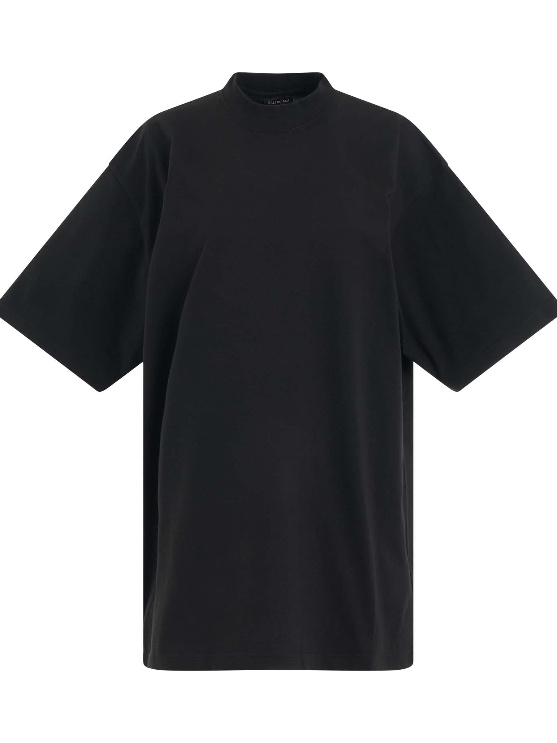 Image of a model wearing Tops. Productname: BALENCIAGA BB Paris Rhinestone T-Shirt in Washed Black colour by brand - BALENCIAGA
