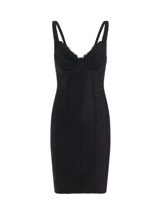 Image of a model wearing Dress. Productname: BALENCIAGA Lingerie Mini Dress in Black colour by brand - BALENCIAGA