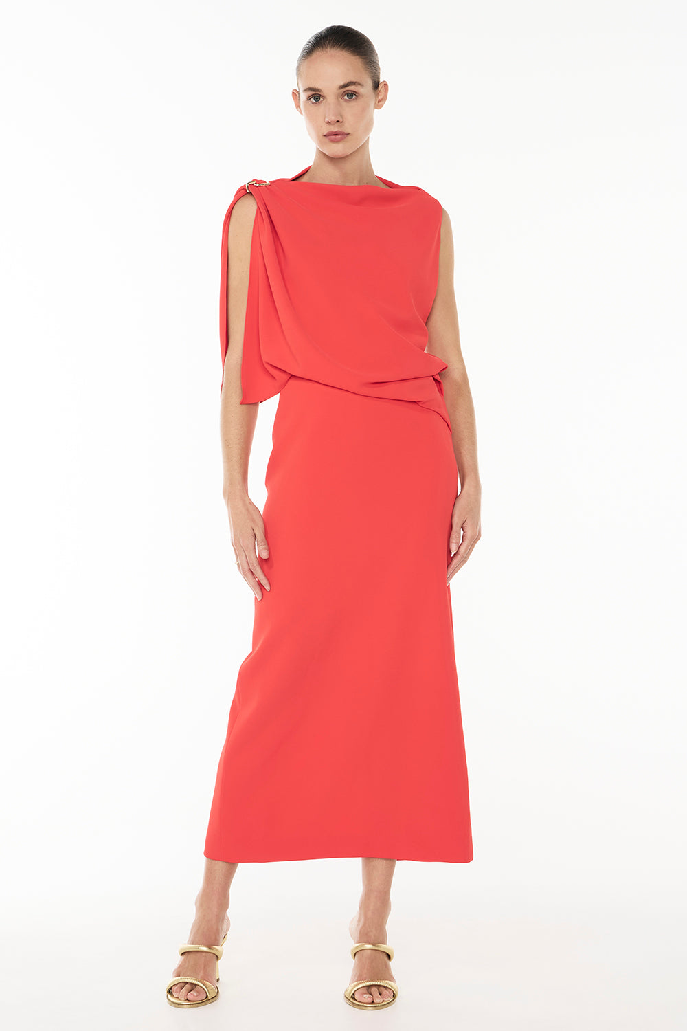 Image of Dresses. Productname: High Times Drape Dress in POPPY colour by brand - Manning Cartell