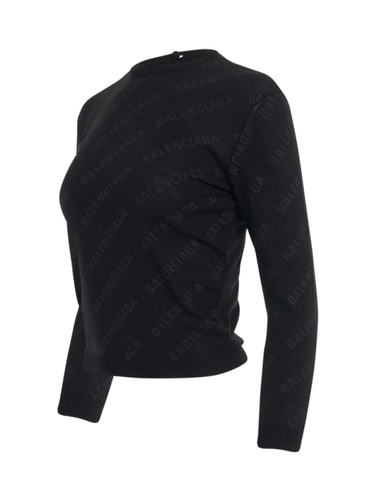 BALENCIAGA Allover Logo Knit Sweater (Black)