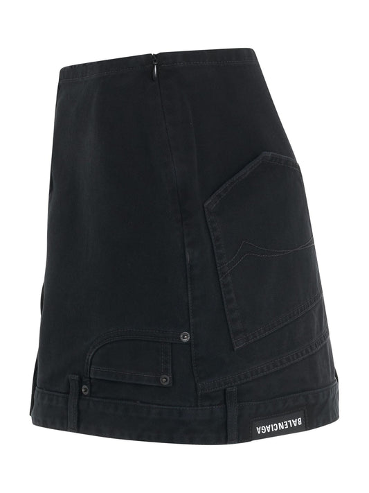 BALENCIAGA Upside Down Denim Mini Skirt (Black)