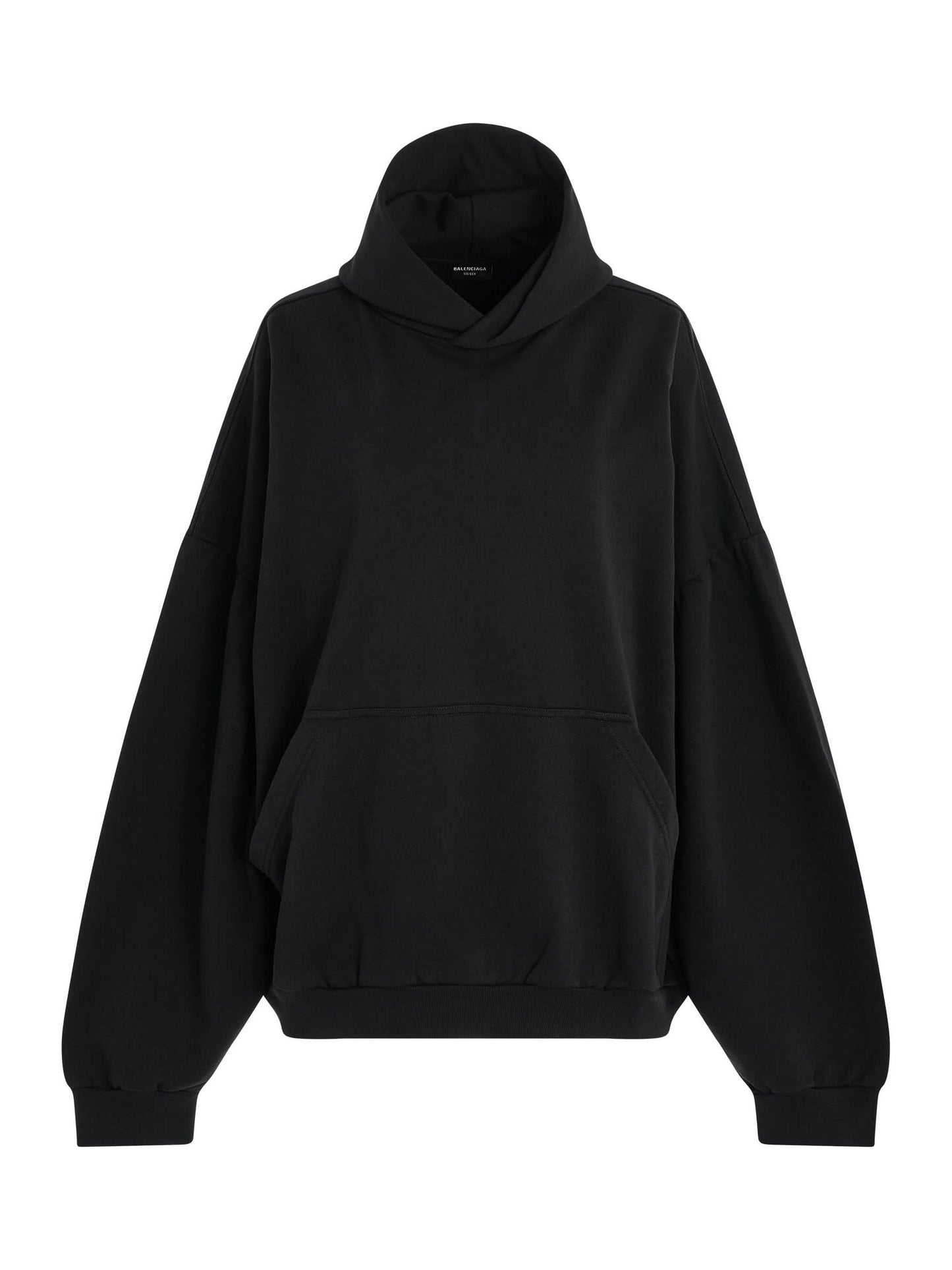 Image of a model wearing Outerwear. Productname: BALENCIAGA Tropical Paris Round Hoodie in BLACK colour by brand - BALENCIAGA