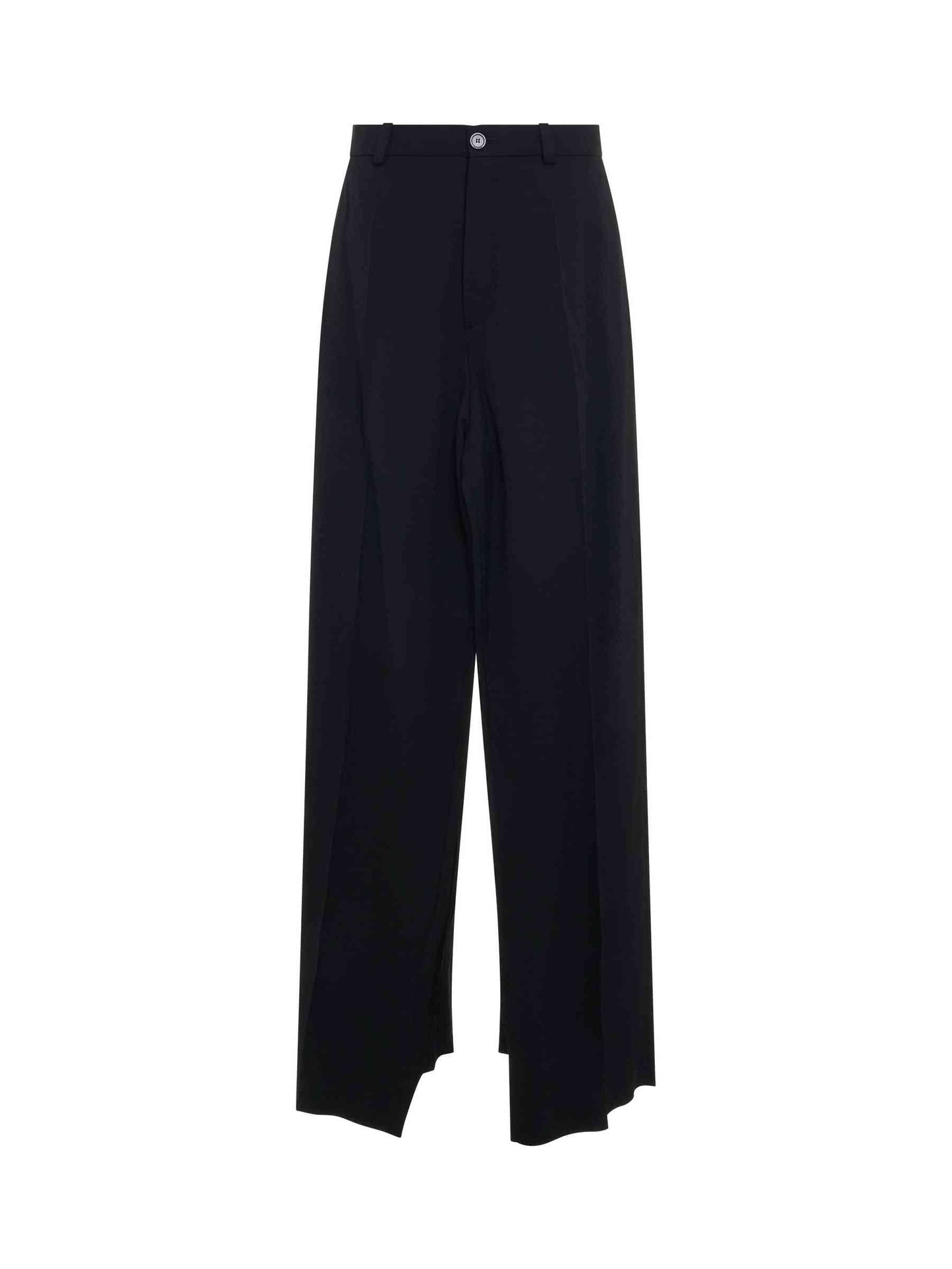 Image of a model wearing Pants. Productname: BALENCIAGA Deconstructed Double Front Pants in Black colour by brand - BALENCIAGA