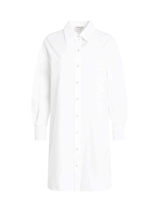 Image of a model wearing Dress. Productname: ALEXANDER MCQUEEN Mini Shirt Dress in White colour by brand - ALEXANDER MCQUEEN