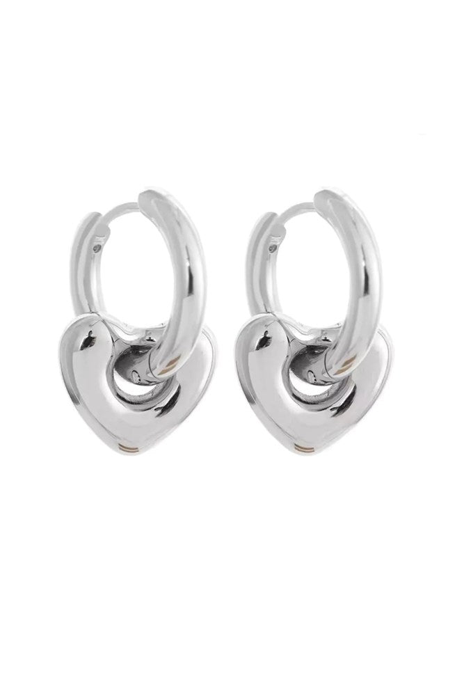 Image of Jewelry. Product name - Chunk Heart Huggies in Silver colour by brand - Betty Basics