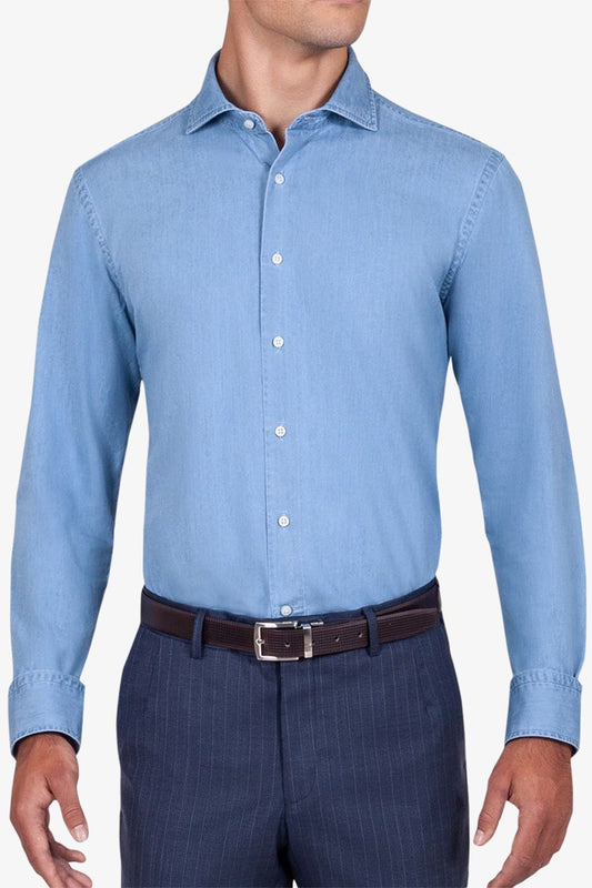 Image of Jeans. Product name - Nigel Light Blue Denim Shirt in Blue colour by brand - Anthony Squires