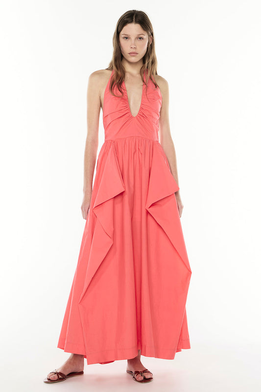 Image of a model wearing Tops. Productname: Provence Halter Dress in MELON colour by brand - Manning Cartell