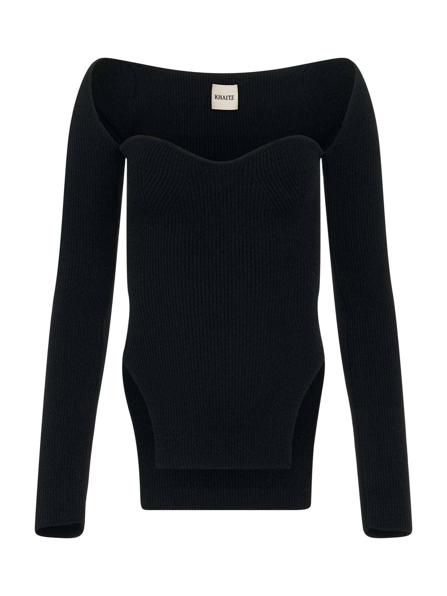 Image of a model wearing Tops. Productname: KHAITE Maddy Top in Black colour by brand - KHAITE